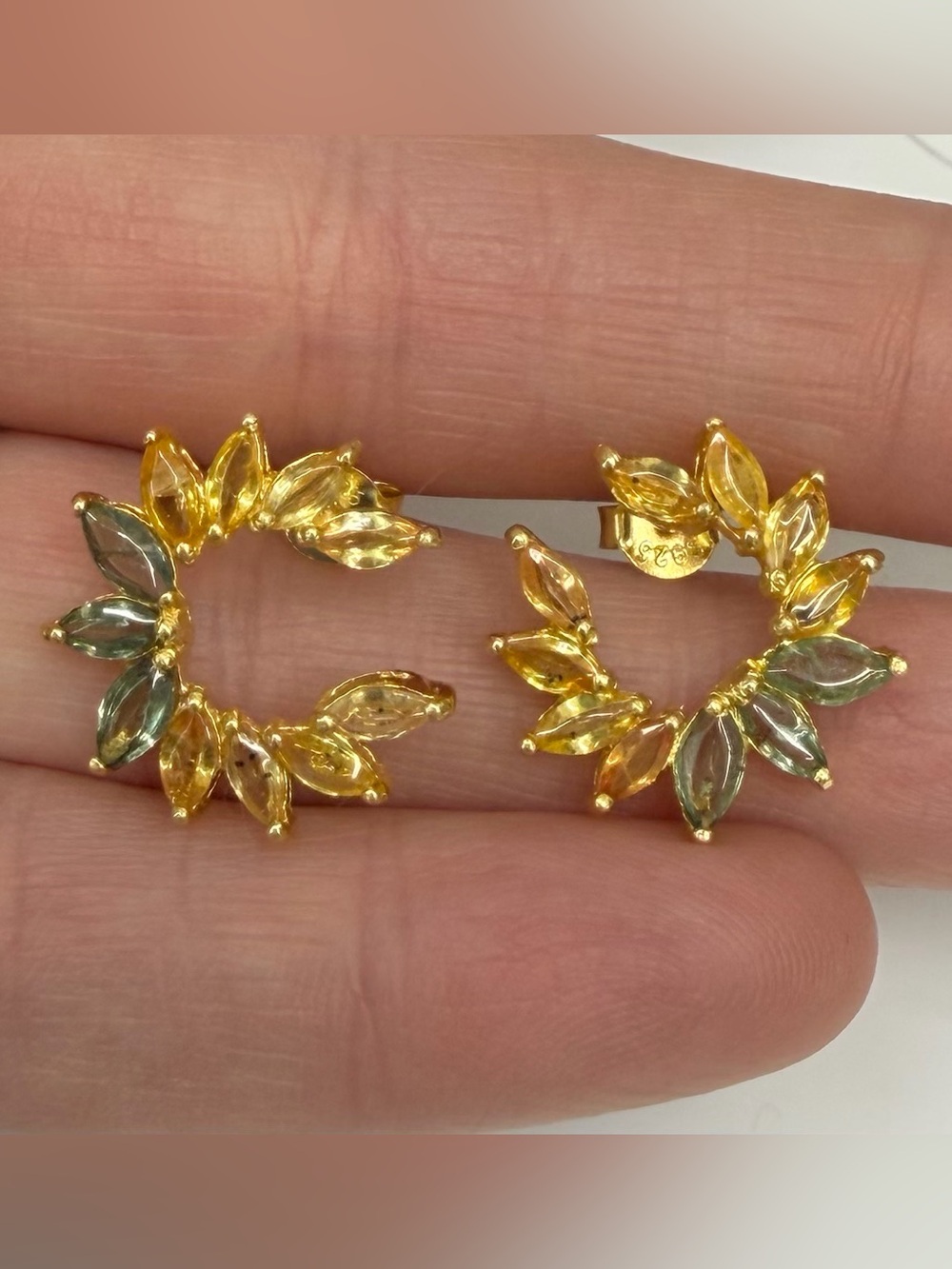 Stunning Genuine Multi Color Sapphire 18K Gold & 925 Sterling Silver earrings